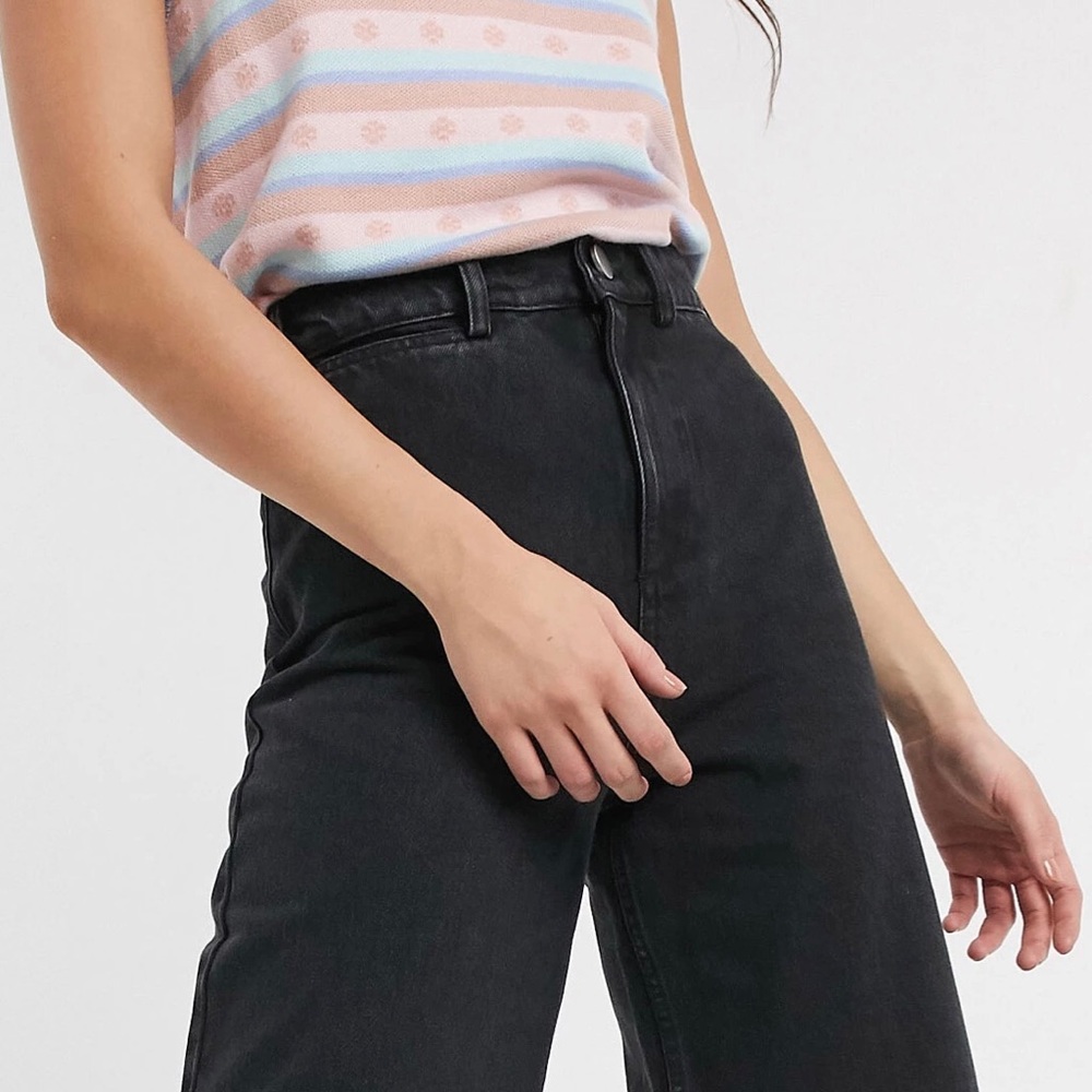 ASOS Design easy high waist wide leg jeans 🐈‍⬛ black denim 🐈‍⬛ - Picture 2 of 12